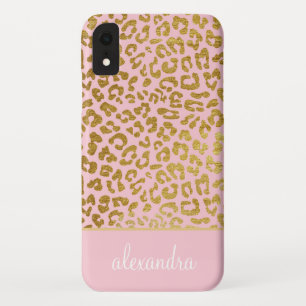 Blush Pink - Gold Foil Cheetah Print Monogram iPhone XR Case