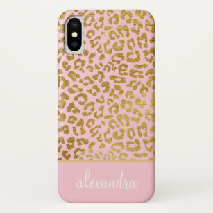 Blush Pink - Gold Foil Cheetah Print Monogram iPhone XS Case