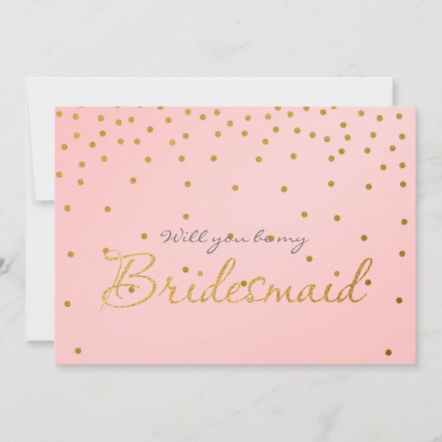 Blush Pink Gold Foil Confetti Dots BRIDESMAID CARD (Front)