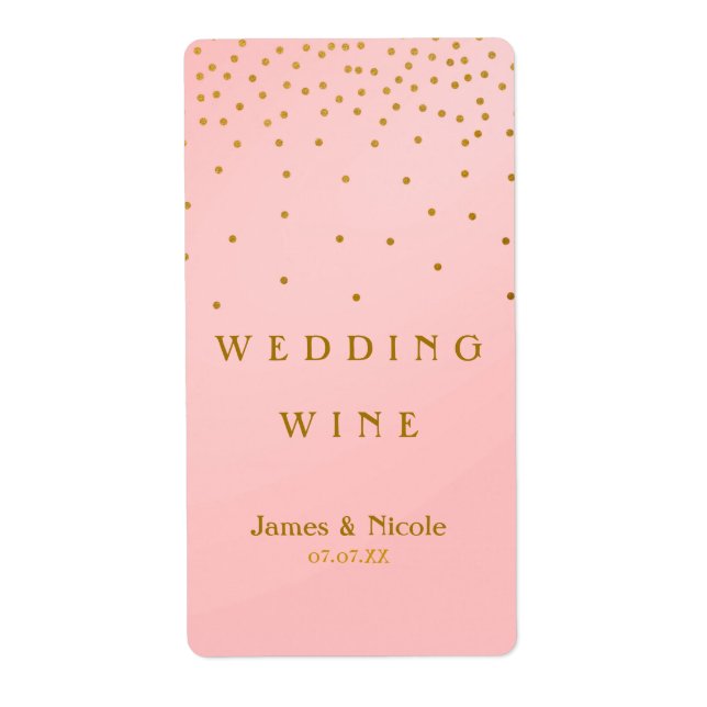 Blush Pink & Gold Foil Confetti Dots Wine Label (Front)