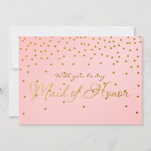 Blush Pink & Gold Foil Confetti MAID OF HONOR card (Front)