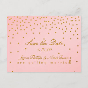Blush Pink & Gold Foil Dots Save The Date Postcard