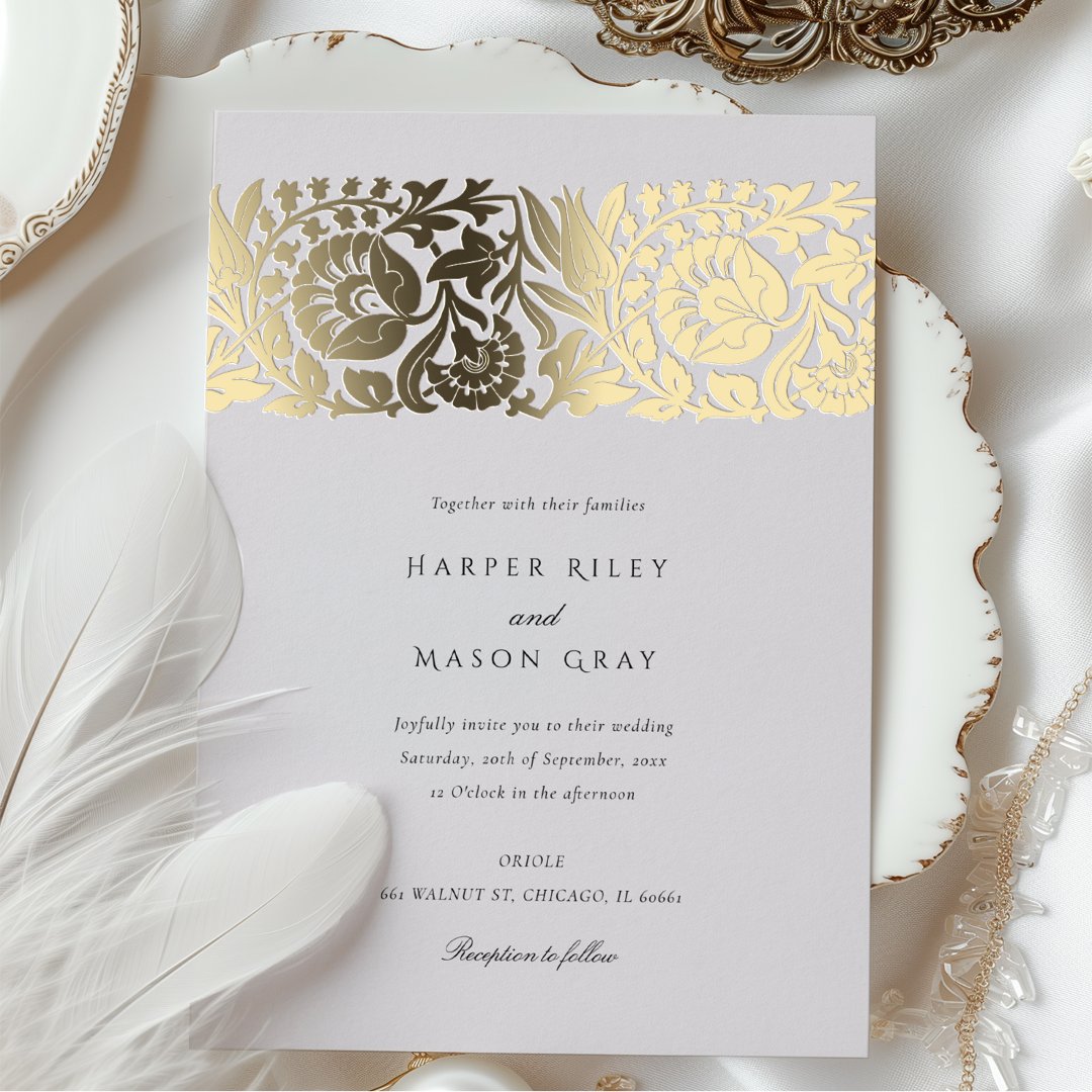 Blush Pink Gold Foil Floral Ornamental Wedding                    Foil Invitation