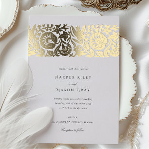Blush Pink Gold Foil Floral Ornamental Wedding Invitation