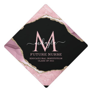 Blush Pink Gold Foil Monogram Marble Future Nurse Graduation Cap Topper