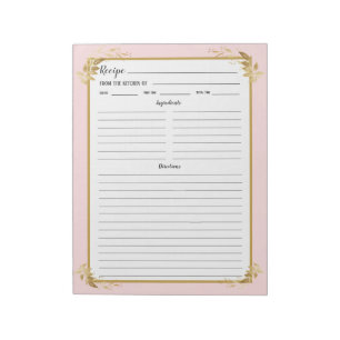 Blush Pink Gold Foliage Recipe Binder Notepad