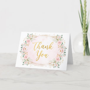 Blush Pink Gold Garden Flowers Wedding Letterpress Thank You Card