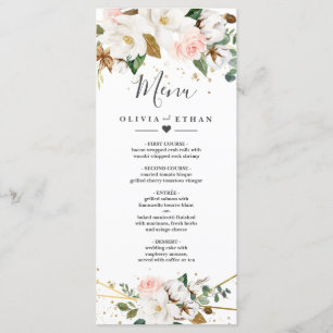 Blush Pink Gold Geometric and White Magnolia Flora Menu