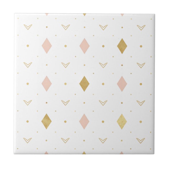 Blush Pink Gold Geometric Pattern Ceramic Tile (Front)