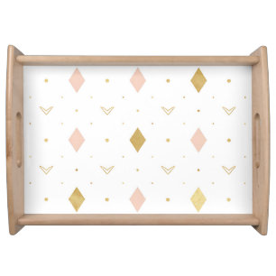 Blush Pink Gold Geometric Pattern Serving Tray