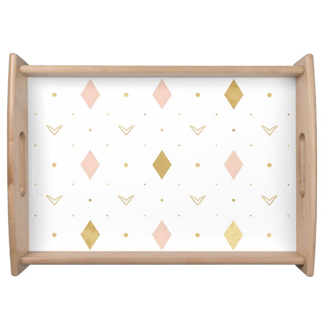 Blush Pink Gold Geometric Pattern Serving Tray (Front)