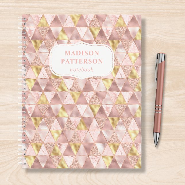 Blush Pink Gold Geometric Shimmer Pattern Name Notebook (Creator Uploaded)