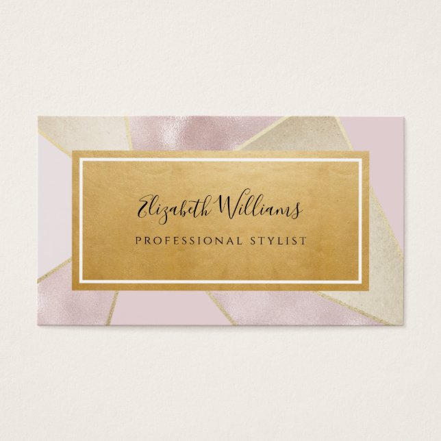 Blush Pink Gold Geometric Stylist Business Cards (Front)