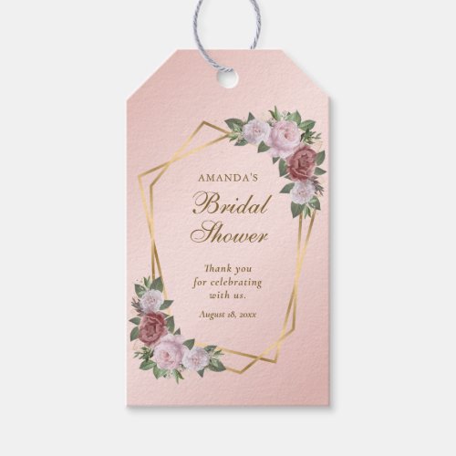 Blush Pink Gold Geometric Thank You Bridal Shower Gift Tags