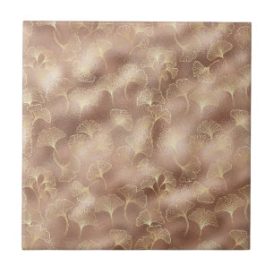Blush Pink Gold Ginkgo Leaves Elegant Botanical 10 Ceramic Tile