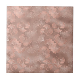 Blush Pink Gold Ginkgo Leaves Elegant Botanical 4 Ceramic Tile