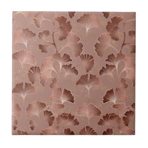 Blush Pink Gold Ginkgo Leaves Elegant Botanical 5 Ceramic Tile