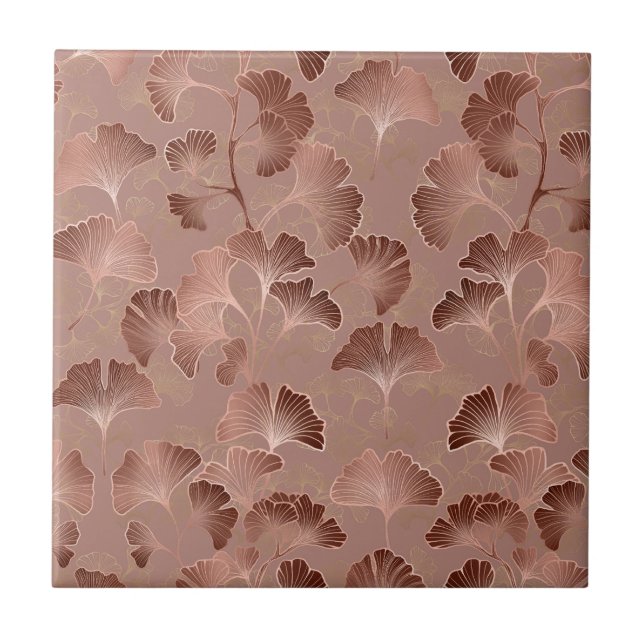 Blush Pink Gold Ginkgo Leaves Elegant Botanical 5 Ceramic Tile (Front)