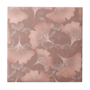 Blush Pink Gold Ginkgo Leaves Elegant Botanical 7 Ceramic Tile