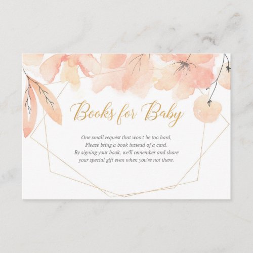 Blush pink gold girl baby shower book request enclosure card