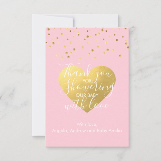 Blush Pink & Gold Girl Baby Shower Thank You PHOTO Card (Front)