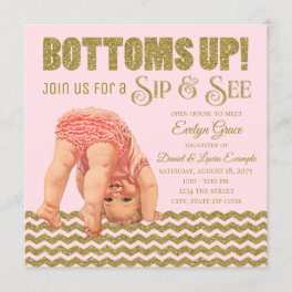 Blush Pink Gold Girls Sip and See Invitation