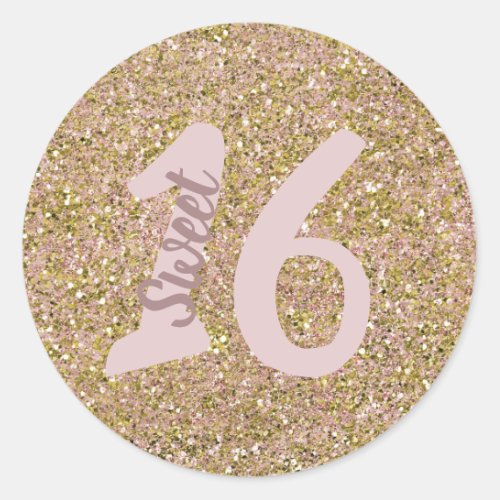 Blush Pink  Gold Glam Glitter Party Favor Classic Round Sticker