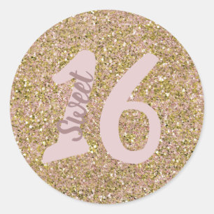 Blush Pink & Gold Glam Glitter Party Favor Classic Round Sticker