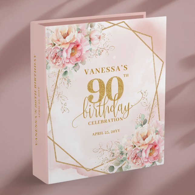 Blush Pink Gold Glitter 90th Birthday Memory Album 3 Ring Binder (Blush Pink Gold Glitter 90th Birthday Memory Album Art

)