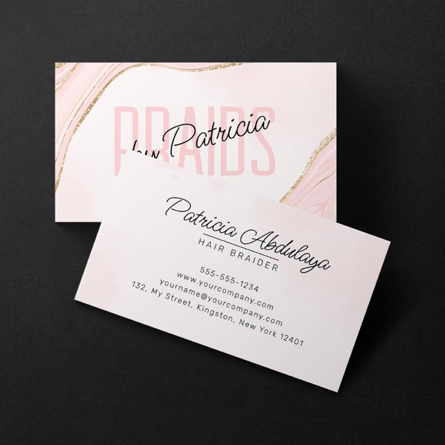 Blush Pink Gold Glitter Agate Hair Braider Business Card (Creator Uploaded)