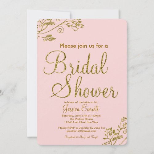 Blush Pink Gold Glitter Bridal shower Invitation