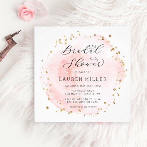 Blush Pink Gold Glitter Bridal Shower Square Invitation