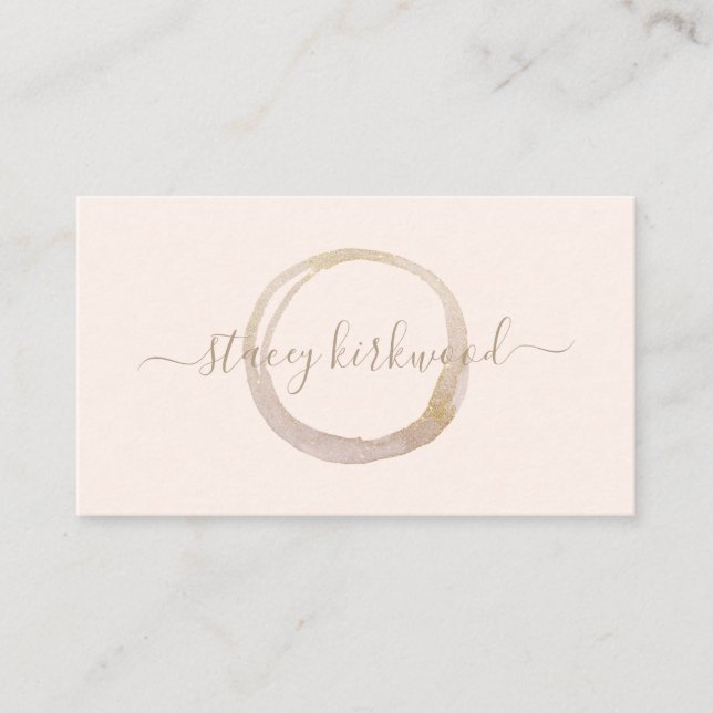 Blush Pink Gold Glitter Circle Logo Modern Business Card (Front)