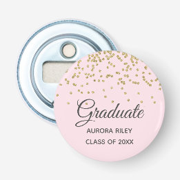 Blush Pink Gold Glitter Confetti Graduation Favor Bottle Opener