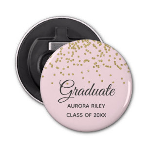 Blush Pink Gold Glitter Confetti Graduation Favor Bottle Opener