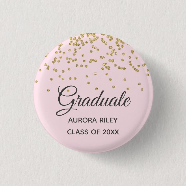 Blush Pink Gold Glitter Confetti Graduation Favor Button (Front)