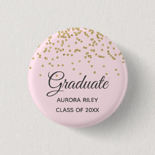 Blush Pink Gold Glitter Confetti Graduation Favor Button