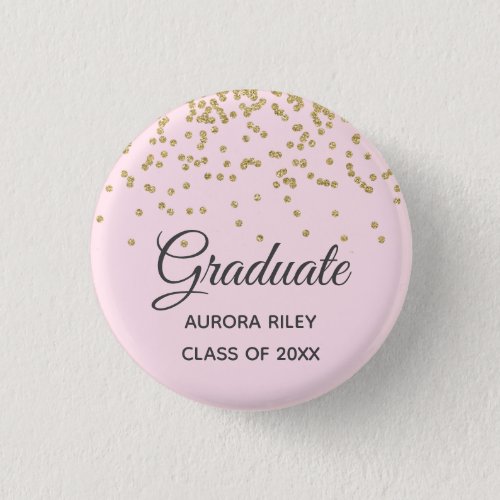 Blush Pink Gold Glitter Confetti Graduation Favor Button