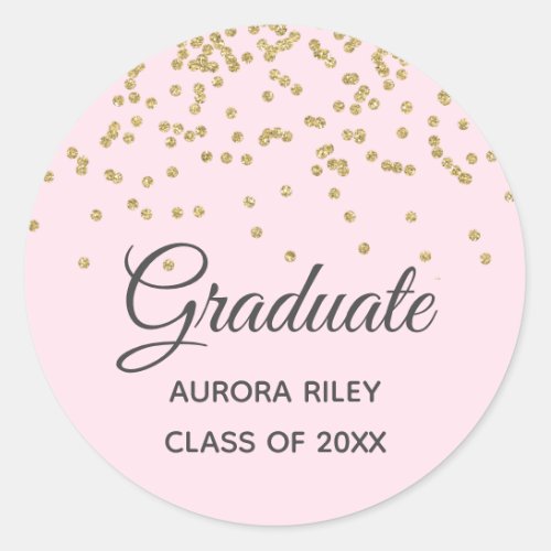 Blush Pink Gold Glitter Confetti Graduation Favor Classic Round Sticker