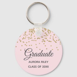 Blush Pink Gold Glitter Confetti Graduation Favor Keychain