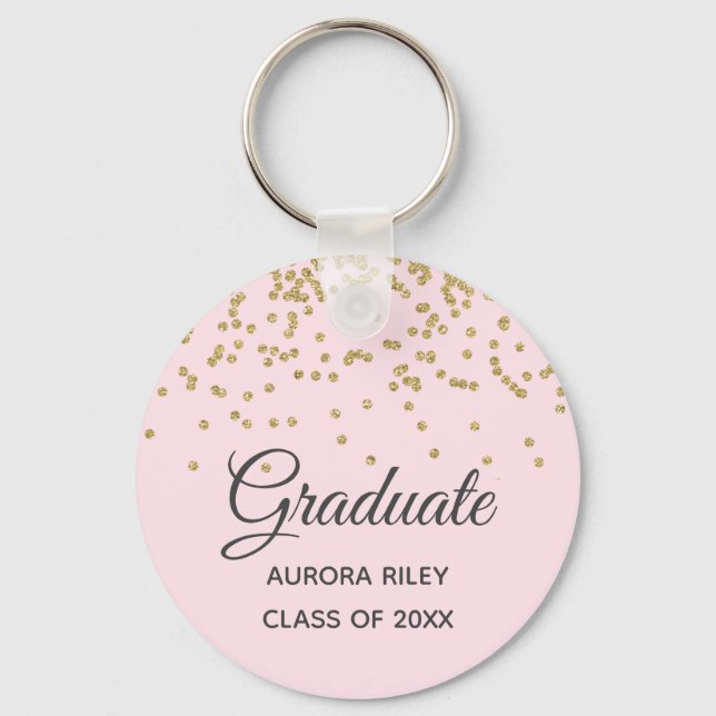 Blush Pink Gold Glitter Confetti Graduation Favor Keychain (Front)