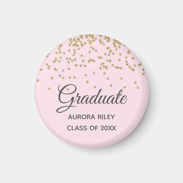 Blush Pink Gold Glitter Confetti Graduation Favor Magnet (Front)