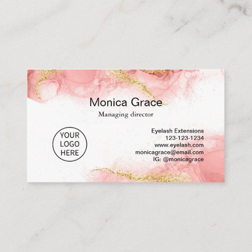 Blush Pink Gold Glitter Custom Logo Monogram Business Card