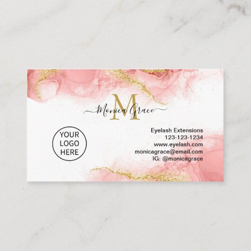 Blush Pink Gold Glitter Custom Logo Monogram Business Card
