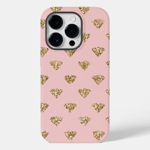 Blush Pink Gold Glitter Diamonds       Case_Mate iPhone 14 Pro Case