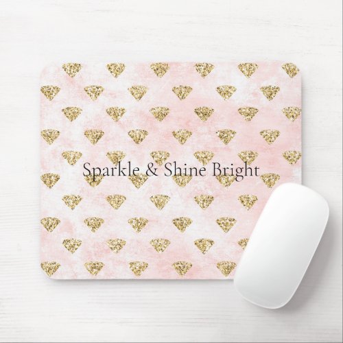 Blush Pink Gold Glitter Diamonds Mouse Pad