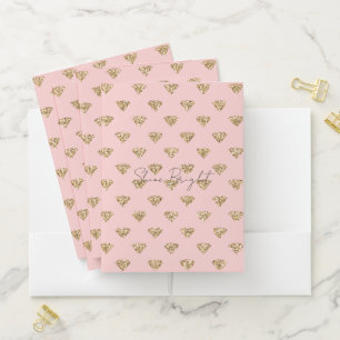 Blush Pink Gold Glitter Diamonds        Pocket Folder