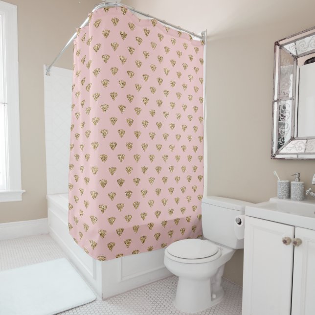 Blush Pink Gold Glitter Diamonds         Shower Curtain (In Situ)