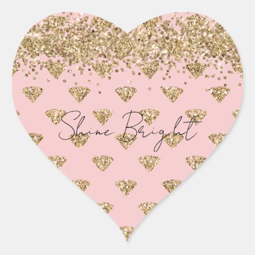 Blush Pink Gold Glitter Diamonds Sparkle           Heart Sticker