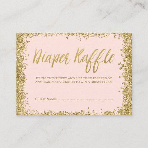 Blush Pink Gold Glitter Diaper Raffle Ticket Enclosure Card
